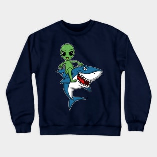 Alien rides shark cowboy rodeo gift idea present Crewneck Sweatshirt